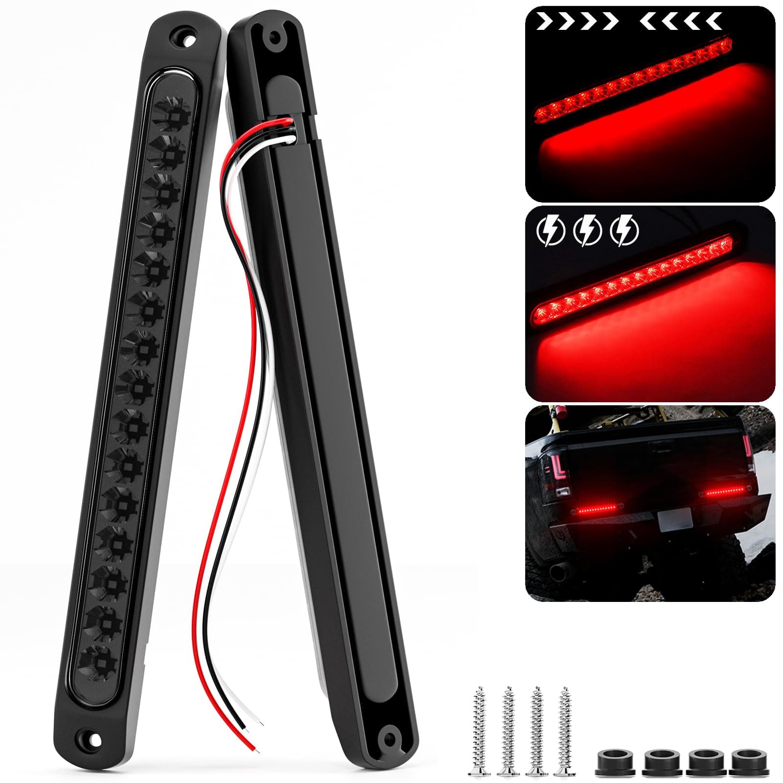10" LED Trailer Brake Tail Lights Bar Red Stop Turn Tail Identification Lights Assembly Clearance Trailer Lighting Strip w/Smoked Lens Waterproof for Pickup Golf Cart Offroad Truck RV UTV, 2Pcs