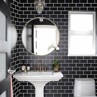 Alwayspon Wall Tile Transfers Sticker for Home Decor, Peel and Stick Self-Adhesive Splashback, Stick on Tile Decals for Living Room Kitchen Bathroom Decor, Black, 9 Pieces