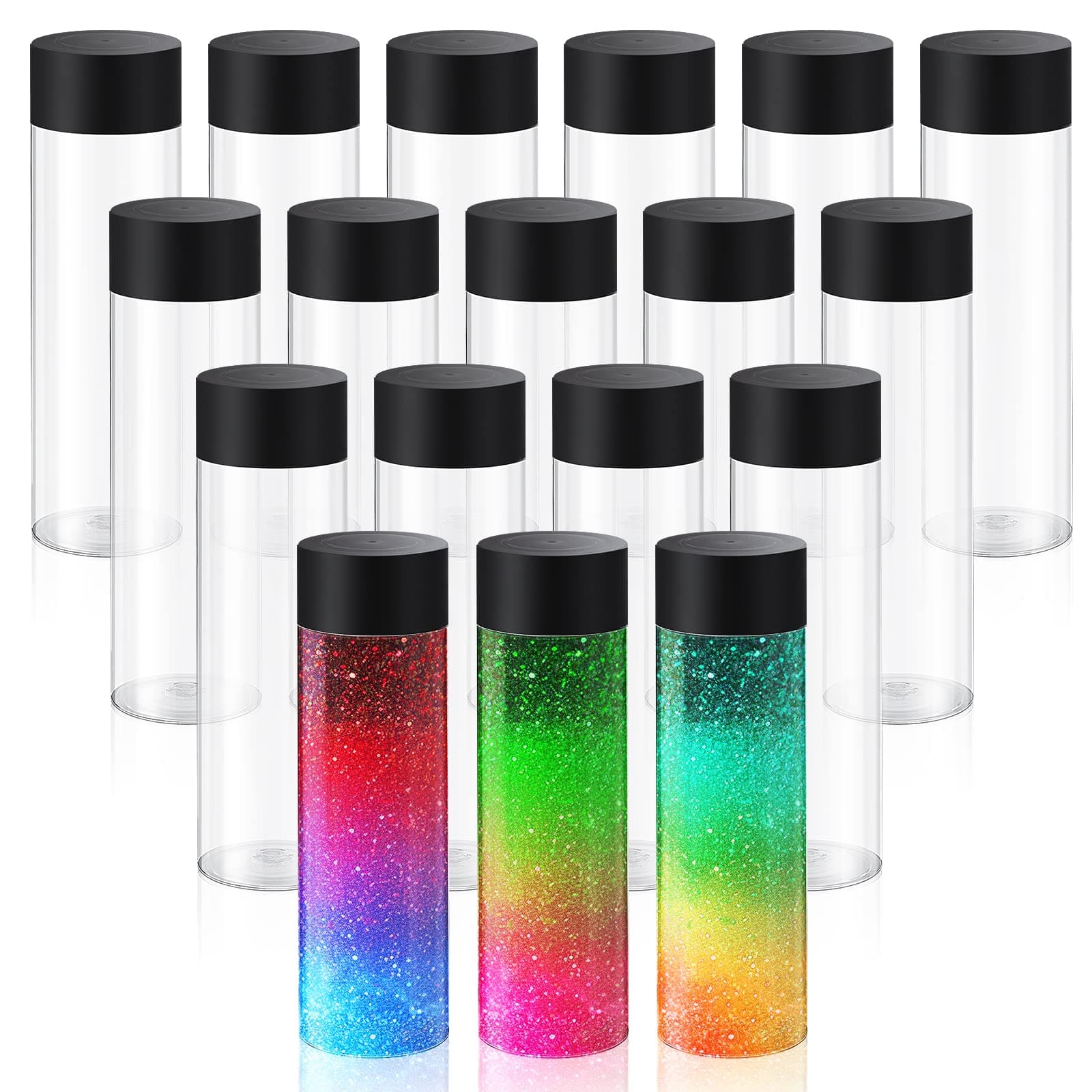 - Tanlade 24 Pcs Clear Plastic Bottles Empty Sensory Bottles with Caps PET Plastic Juice Reusable Leakproof Drink Container Bulk for Juice Milk (12 Oz/ 350 ml,Black Lid)