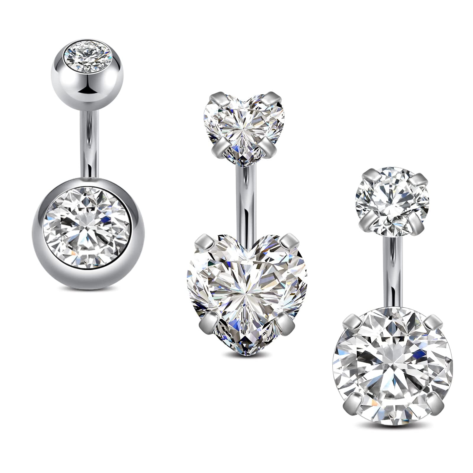 QWALITBelly Rings Short Bar Belly Button Rings Short Belly Button Rings Surgical Steel Belly Rings for Women Opal Belly Button Rings Navel Rings Belly Button Piercing Jewelry 6mm 10mm, Metal,