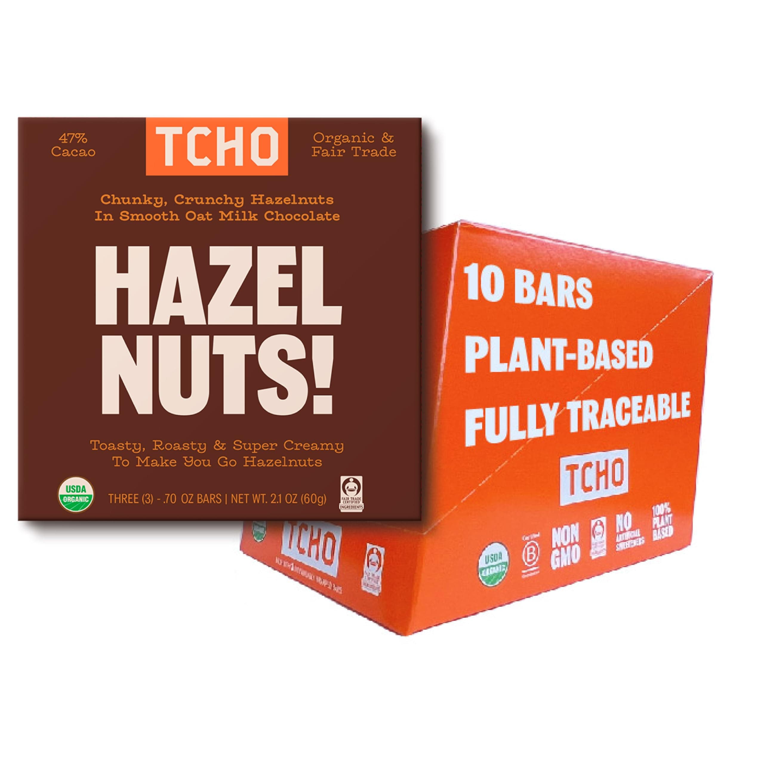 Hazel Nuts! Oat-Milk Chocolate Bars (10 pack) | Plant Based, Organic & Fair Trade | Non GMO, Non-Dairy, Vegan, Soy Free (2.1oz each)
