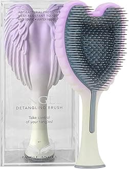 Tangle Angel Hair Extension Brush - Anti Static Soft Bristle Paddle Brush for Straight or Wavy Hair - Wings Shower & Blow Drying Detangler Hairbrushes for Women - Two Tone Lilac Ivory