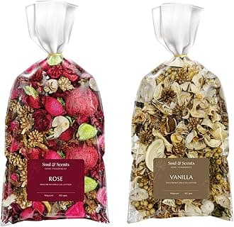 Soul & Scents Rose and Vanilla Potpourri Combo Pack| Dried Flowers | Fine-Living | Natural Decoration | Mood Enhancer | Perfect for Home Decor, Gifts, and Aromatherapy | Made in India | 140 gm Each