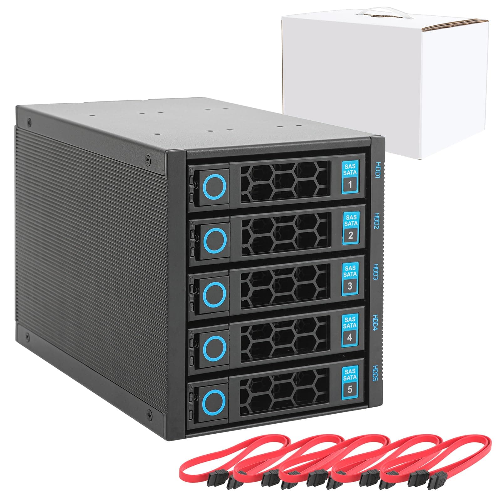 RackChoice Internal Hard Drive Enclosure 5x2.5”/3.5” SATA/SAS Hard Drive Backplane 6 Gbps HDD hotswap in 3xExternal 5.25" Bay