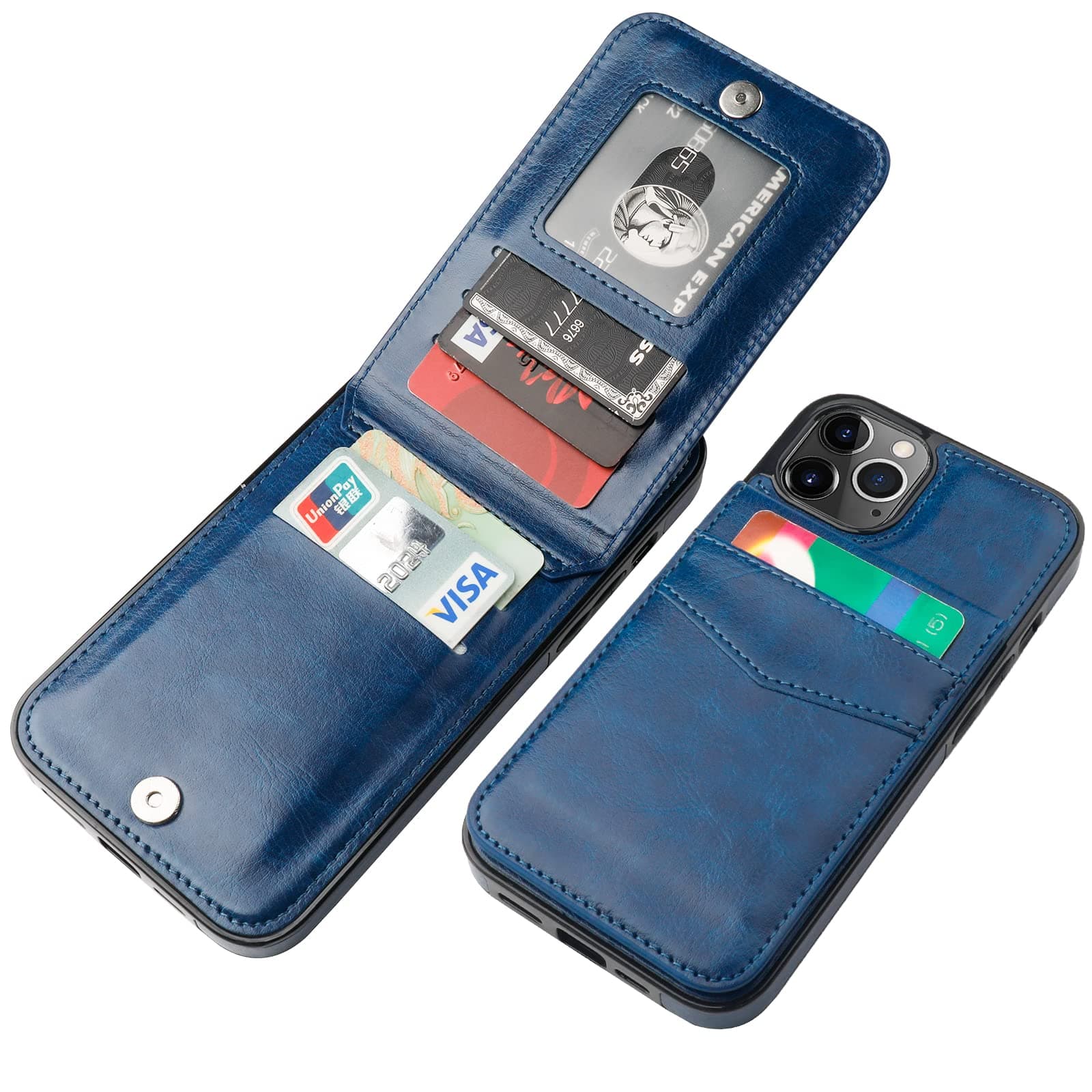 KIHUWEY Compatible with iPhone 12 Pro Max Case Wallet with Credit Card Holder, Premium Leather Magnetic Clasp Kickstand Heavy Duty Protective Cover for iPhone 12 Pro Max 6.7 Inch(Blue)