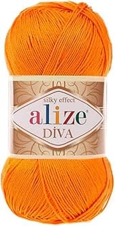 Alize Diva Silk Effect 100% Microfiber Acrylic Yarn 1 Ball skeins 100gr 383yds (120 - Orange)
