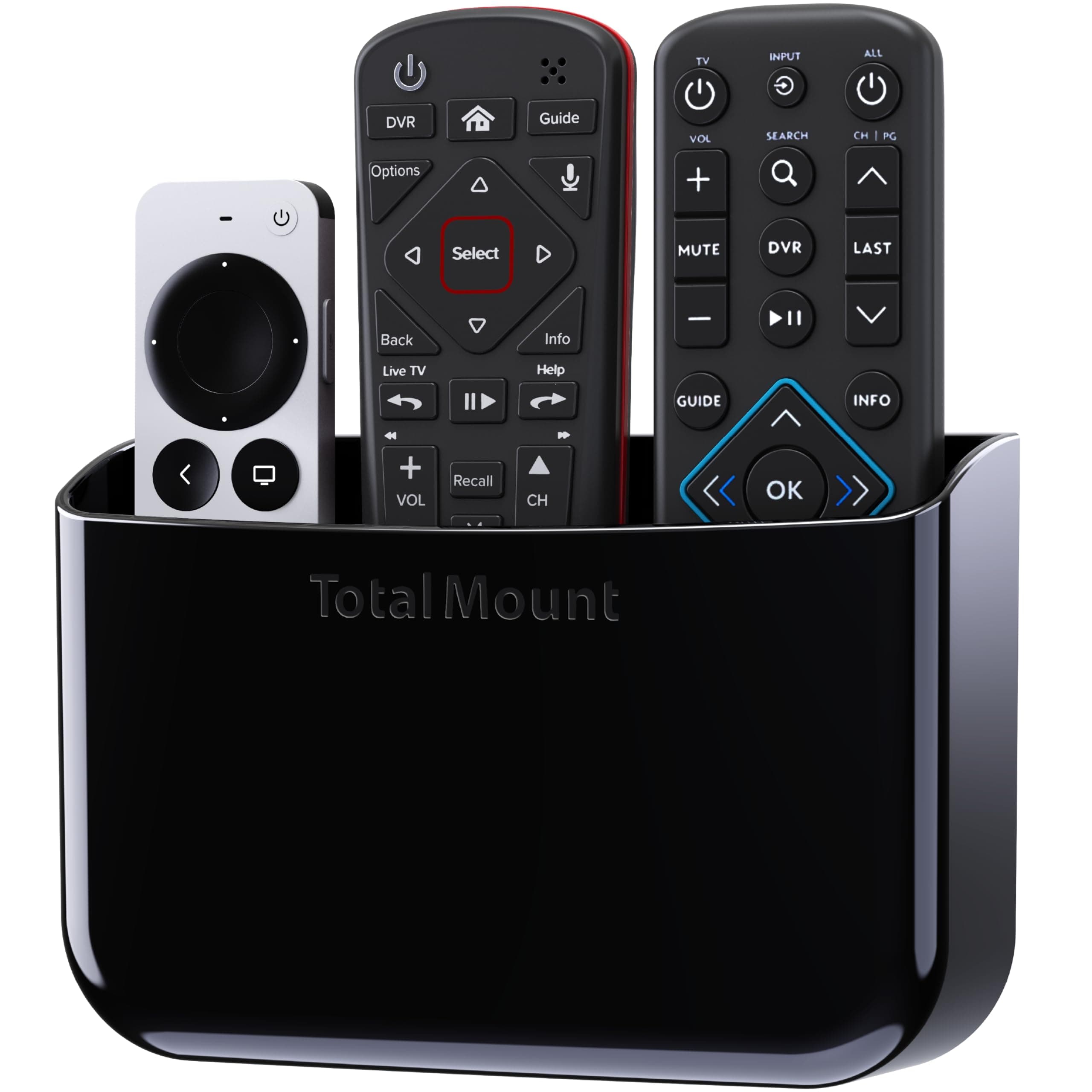 TotalMount Hole-Free Remote Holder – Eliminates Need to Drill Holes in Your Wall (Premium Black Holder for 2 or 3 Remotes)