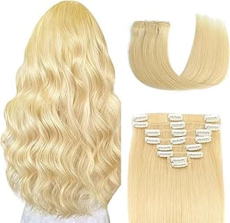 Clip in Hair Extensions Real Human Hair 4.3oz/120g Clip ins 100% Brazilian Remy Human Hair Extension for Women 8pcs Per Set with 18 Clips Double Weft (24 Inch #613 Bleach Blonde)