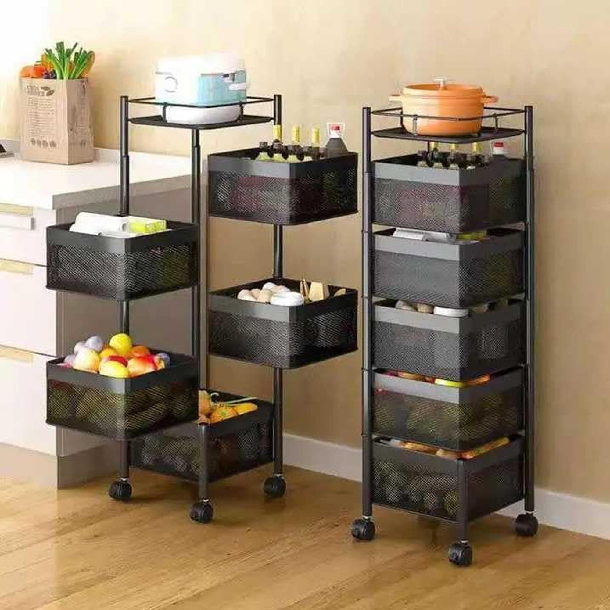 Sulfar Multi Purpose Trolley Storage Organizer And kitchen accessories items for Kitchen Storage Rack Square Design Fruits & Vegetable Onion Cutlery (Matt Black, 5 Layer Drawer)