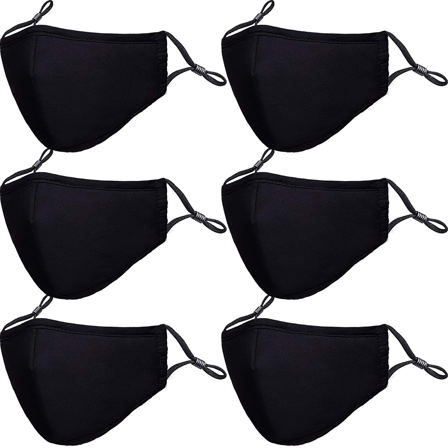 PAGE ONE Reusable Cloth Face Masks Washable Adjustable Breathable Cotton Face Mask for Women Men/6PC (black)