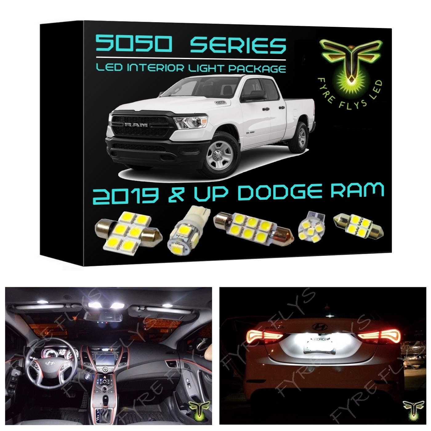 Fyre Flys 15 Piece 6000K White LED Interior Lights for 2019 & Up Dodge Ram 5050 Series SMD Package Kit and Install Tool