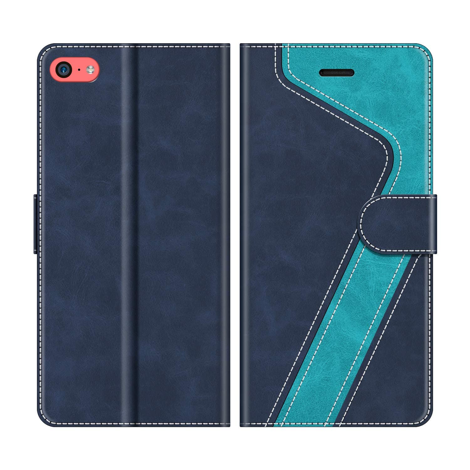 MOBESV Phone Cover For iPhone 5C, Flip Wallet Case for iPhone 5C Phone Case, Dark Blue/Light Blue