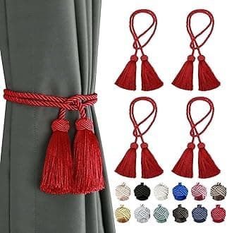 BEL AVENIR 4 Pack Curtain Handmade Tiebacks Decorative Curtain Holdbacks with Tassel (Red, 4 Pack)