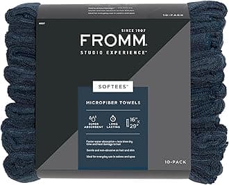 Fromm Softees Microfiber Salon Hair Towels for Hairstylists, Barbers, Spa, Gym in Navy, 16" by 29", 10 count Perfect Hair Care Towel for Drying Curly, Long, Wavy Hair