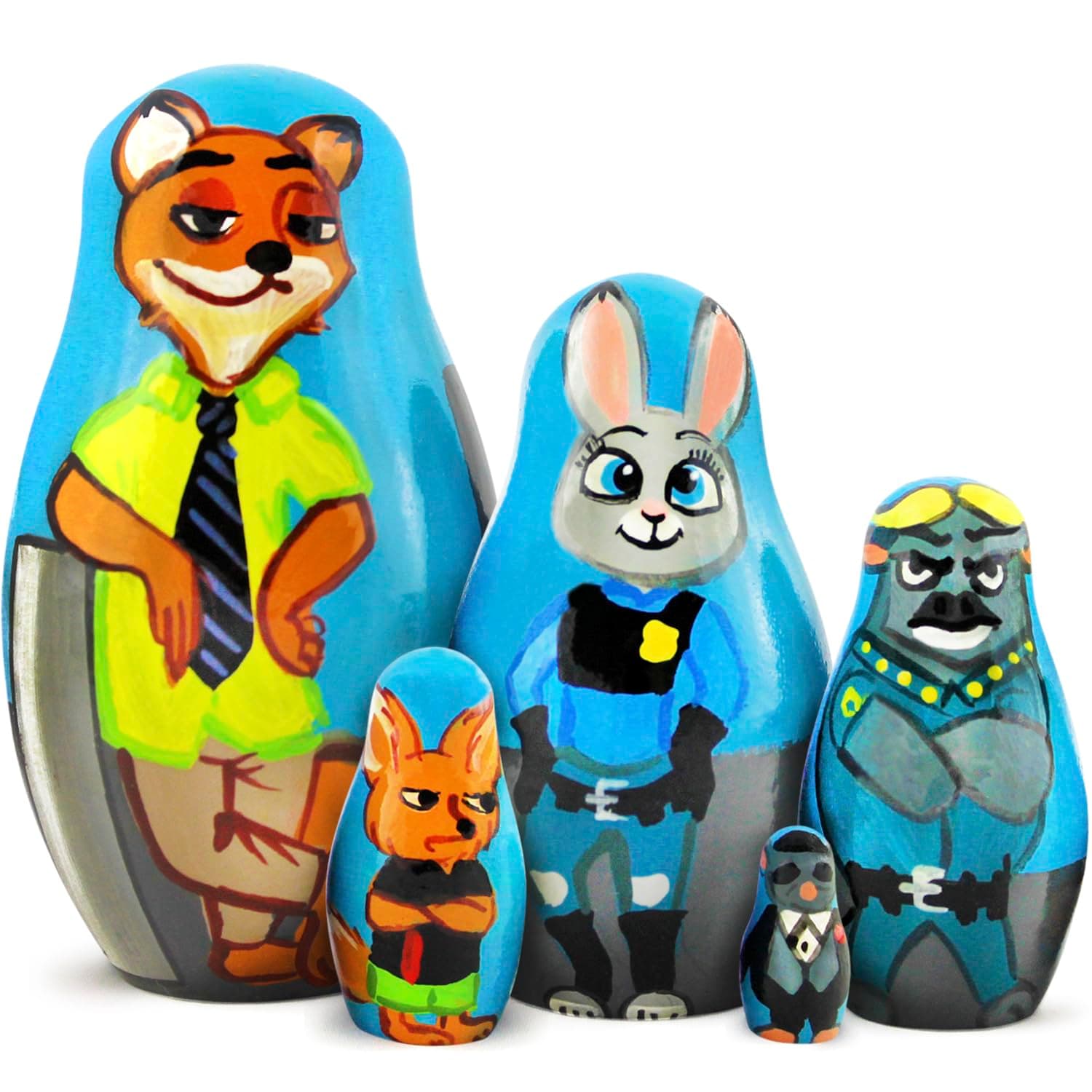AEVVVZootopia Wooden Stacking Nesting Dolls Set 5 pcs - Russian Matryoshka Dolls Nick and Judy Zootopia Figures - Wooden Zootopia Animals - Zootopia Collectibles