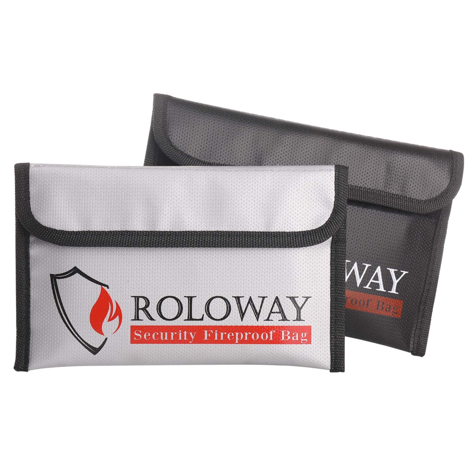 ROLOWAY Small Fireproof Bag (5 x 8 inches), Non-itchy Fireproof Money Bag for Cash, Valuables, Passport, Currency & Keys (2-Pack)