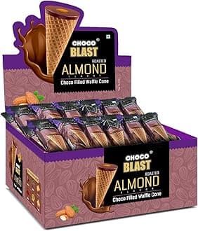 - Pure Temptation Chocoblast Chocolate-Filled Waffle Cones [30 Pieces Chocolate Box] Snacks for Kids & Adults- Non-Meltable Gift Pack- Individually Wrapped Cone Bites- Roasted Almond