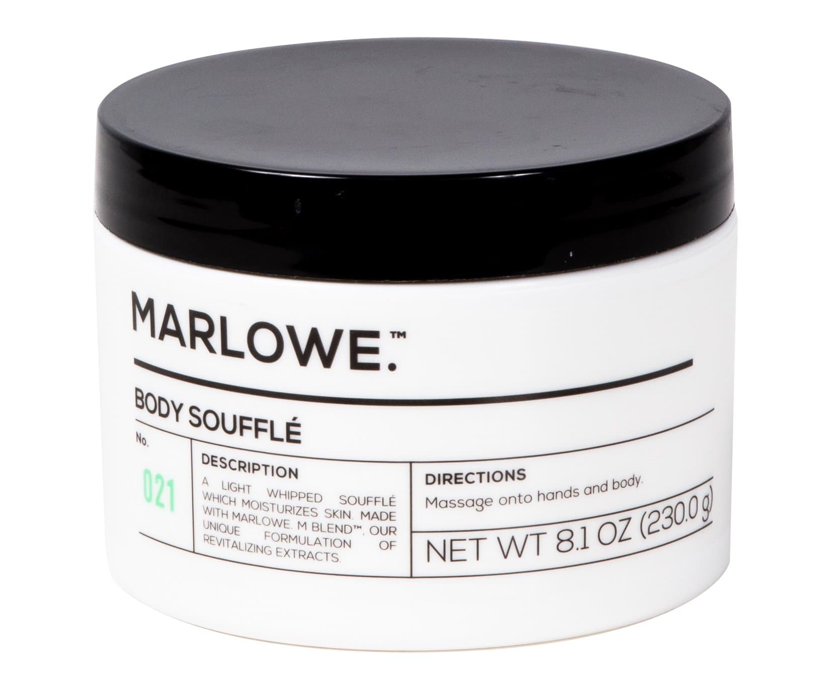 MARLOWE. No. 021 Body Soufflé 8 oz | Soft, Creamy, Light Whipped Lotion | Hydrating Dry Skin Cream | Clean, Natural Scent