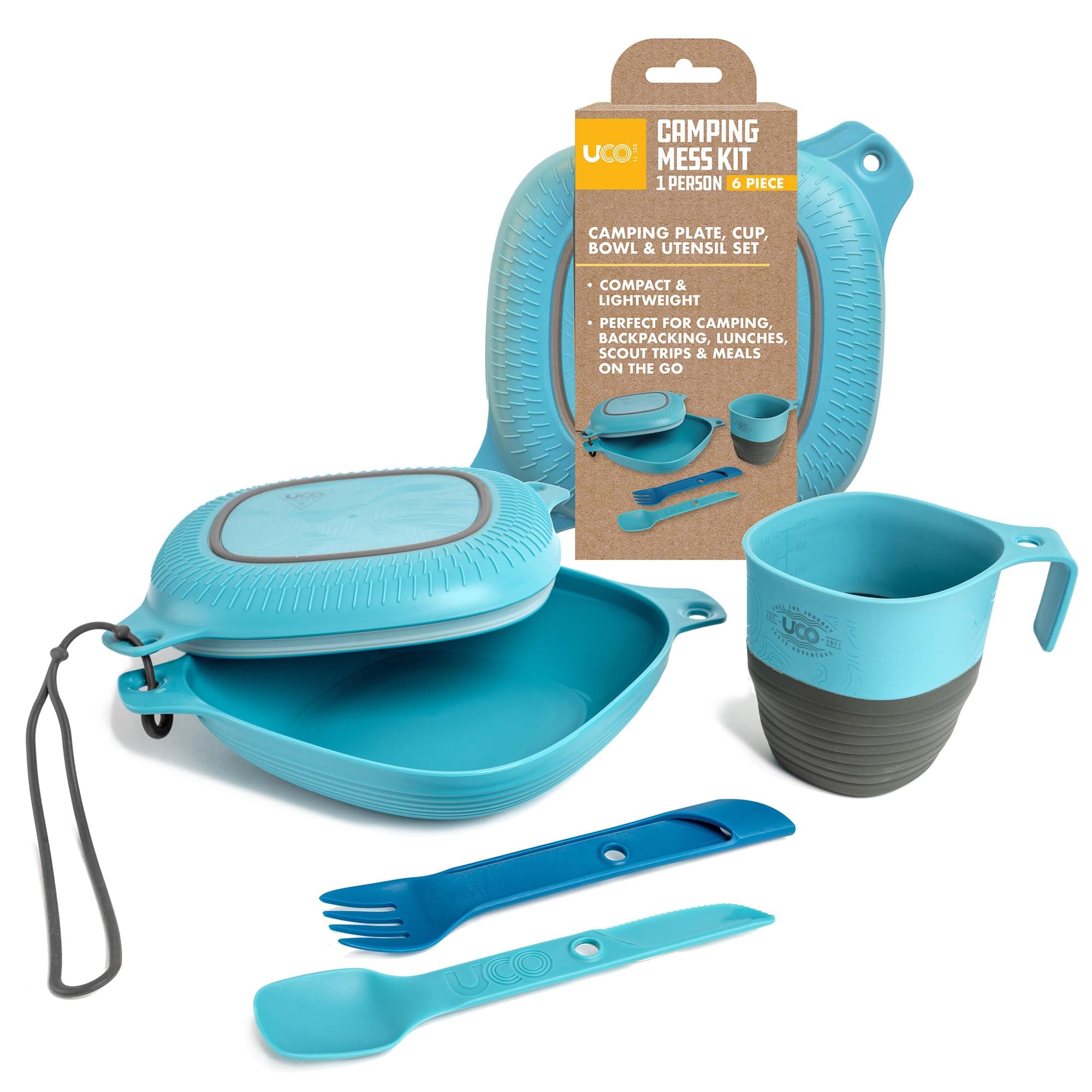 6-Piece Camping Mess Kit with Bowl, Plate, Camp Cup, and Switch Spork Utensil Set