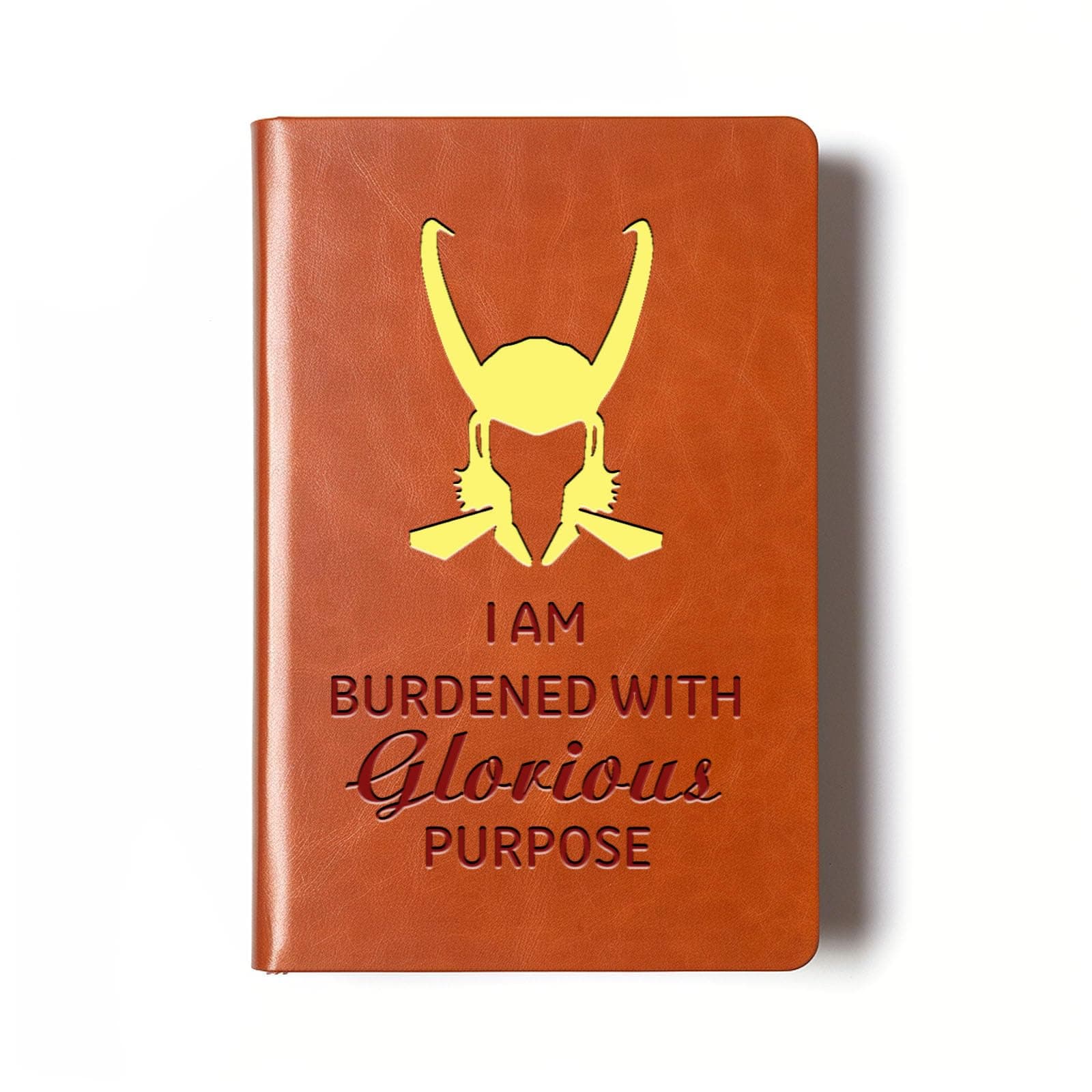 JOHSBYD Loki Lover Gifts I Am Burdened With Glorious Purpose Leather Notebook TV Show Gift Cosplay Movie Lover Gifts Birthday Graduation Gifts for Son Daughter (loki+golden)