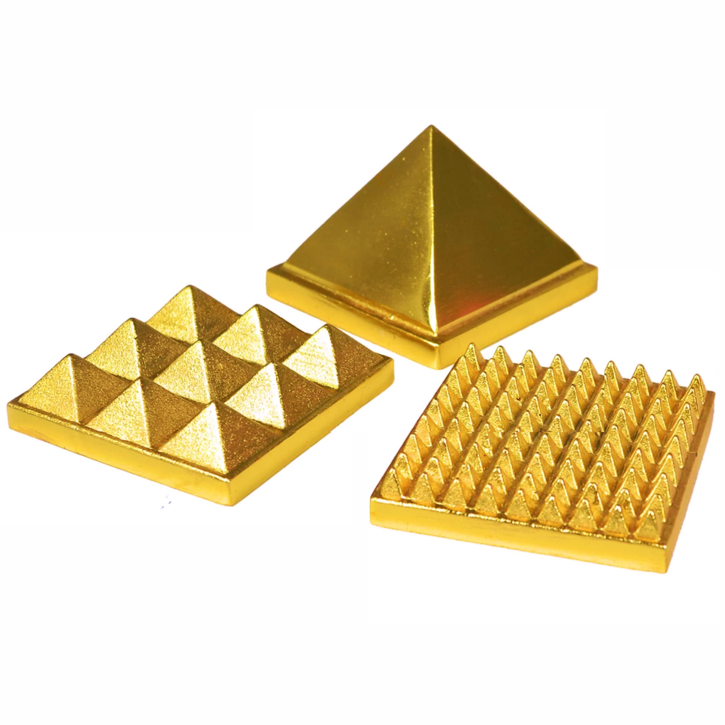 HOME GENIE 3 Layer Brass Pyramid for Vastu Correction, Positive Energy, and Home Décor – Handmade Spiritual Tool (4x4cm)