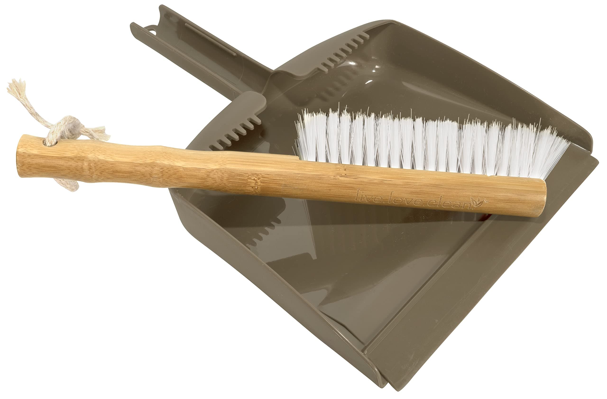 Harper Live.Love.Clean. Snap-Together Bamboo Counter Brush & Resin Dust Pan Set for Cleaning Dust, Pet Hair & Fine Dry Dirt