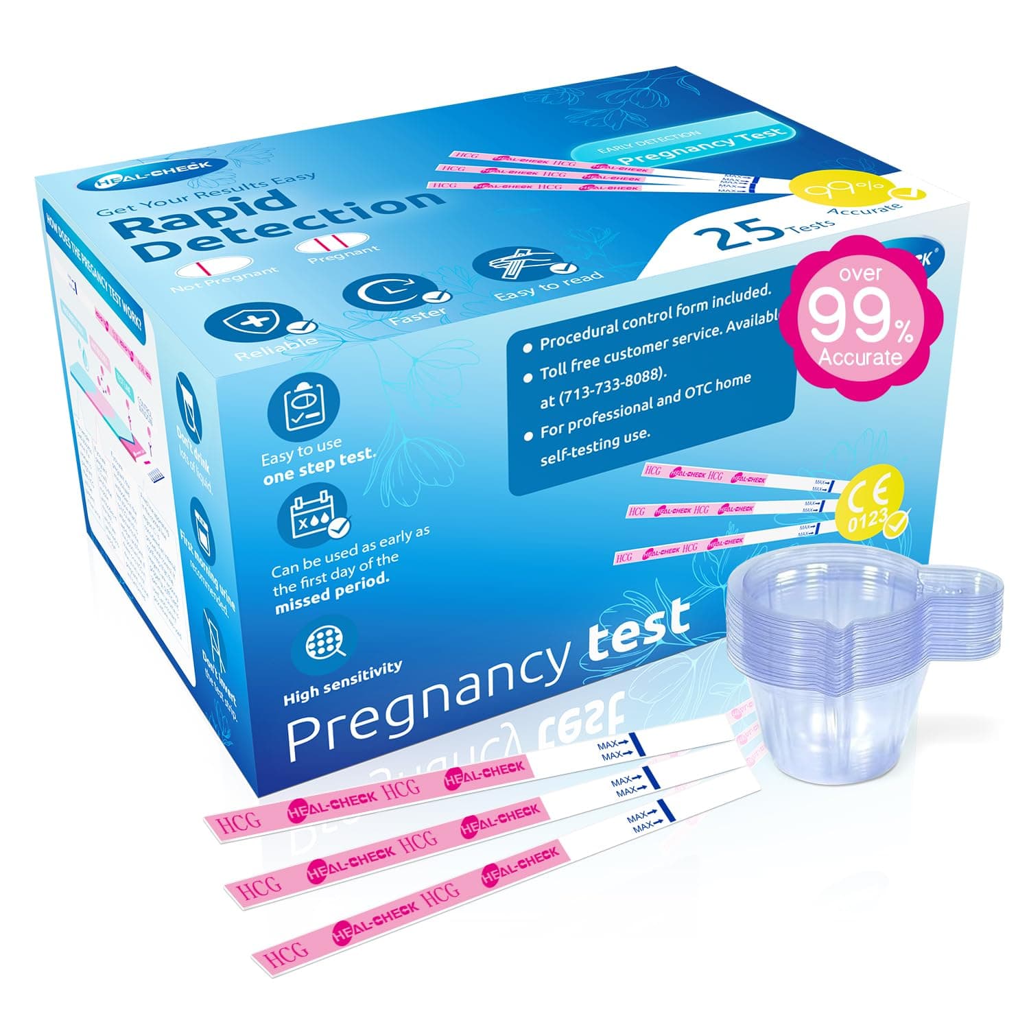 Pregnancy Tests with Cup, HEAL-CHECK Bulk Pregnancy Test Strips for Home Detection, Over 99% Accuracy, Individually Wrapped, Extra-Wide 5mm HCG Test Kit Comfortable Grip, 25 Count, Pruebas De Embaraz