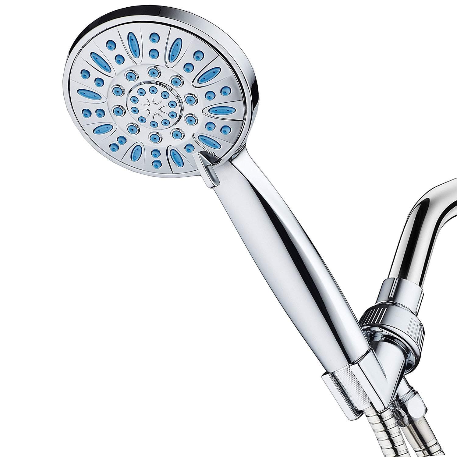 Anti-Clog High-Pressure 6-setting Hand Shower with Nozzle Protection from Growth of Grime for Stronger Shower! Aqua Blue