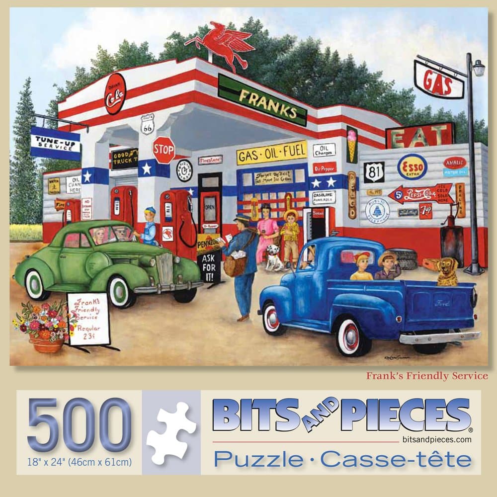 Bits and Pieces – 500 Piece Jigsaw Puzzle for Adults – Frank's Friendly Service - Americana Summer Jigsaw Puzzle by Kay Lamb Shannon, Puzzle Size: 18" x 24" (500 Pieces Frank's Friendly Service)