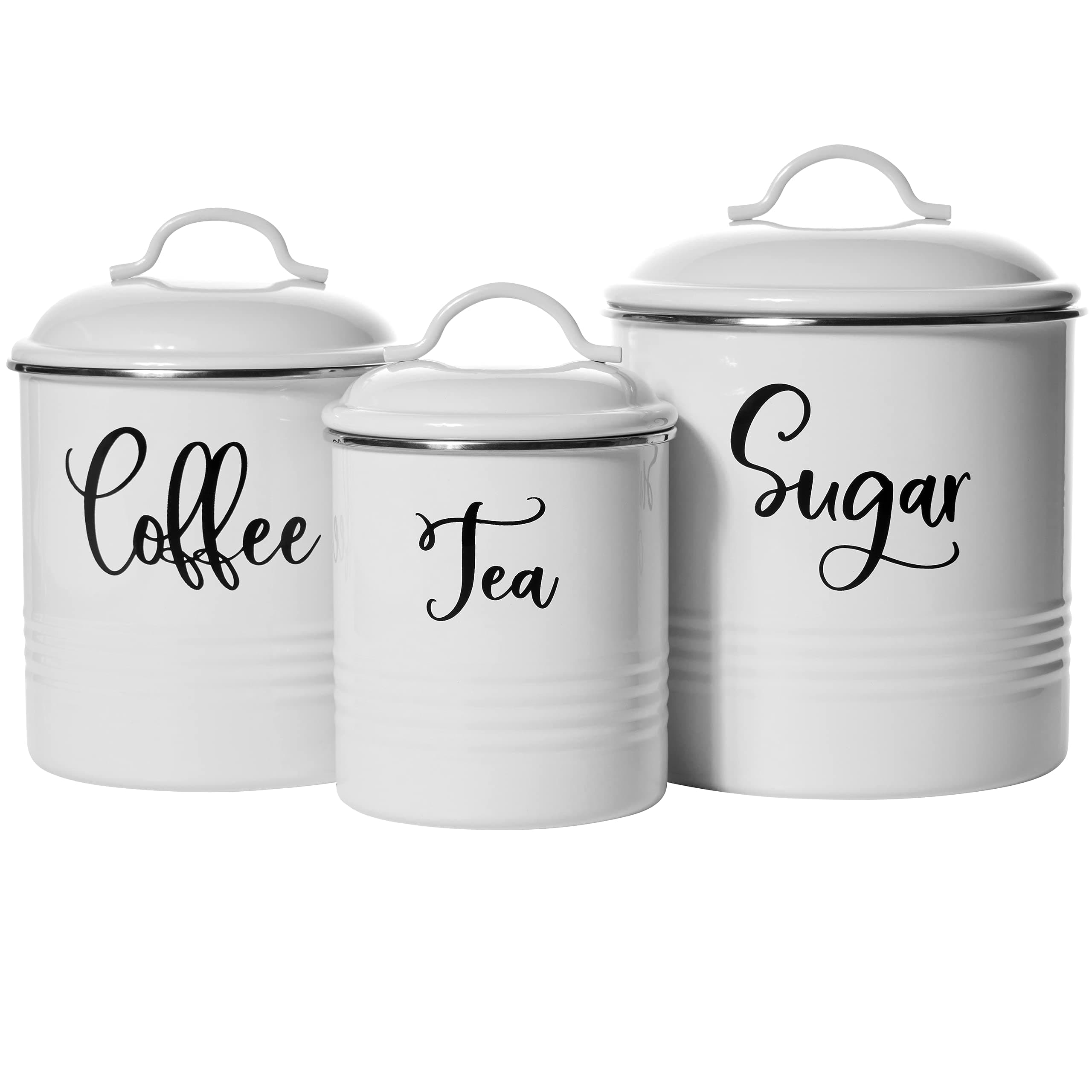 Home Acre Designs Kitchen Storage Canisters Set of 3 White Airtight Storage Canisters for Coffee, Sugar, Tea