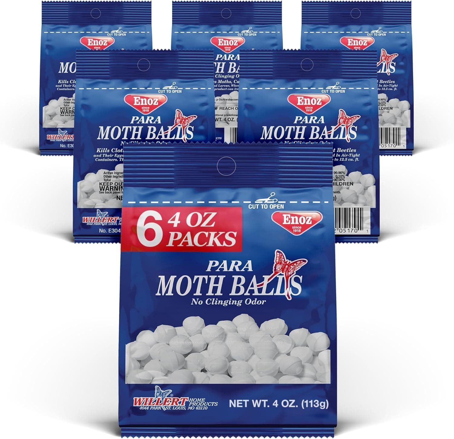 Enoz para Moth Balls for Closets and More - Kills Clothes Moths and Carpet Beetles - Moth Balls for Indoor Use - No Clinging Odor - 4 Oz, 6 Pack