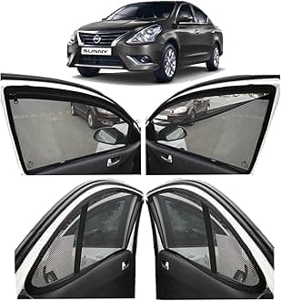 Autofact Magnetic Car Sunshades Compatible with Nissan Sunny (Set of 4) – Easy Installation, UV Protection, Keeps Car Cool (Front 2 with Zippers for Easy Access, Rear 2 Without Zippers)