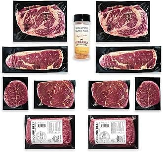 Aged Angus Filet Mignon, Top Sirloin, NY Strip, Ribeye, and Premium Ground Beef by Nebraska Star Beef - Prestige - Hand Cut and Trimmed - Steak Gift Package, Includes Signature Seasoning