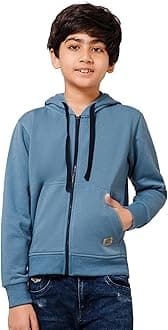 Alan Jones Clothing Boys Regular Fit Zipper Hooded Sweatshirt | Kangaroo Pocket & Drawstring Hood