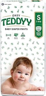 TEDDYY Baby Easy Small Diaper Pants 56 Count (Pack of 1), 4-8 kgs, 12 hrs Leak Protection, Anti - Bacterial