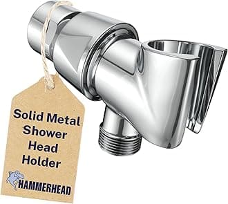 Solid Metal Handheld Shower Head Holder - Chrome - Adjustable Shower Wand Holder with Wall Hook Bracket and Pivot Ball - Hand Held Shower Head Holder - Shower Hose Holder