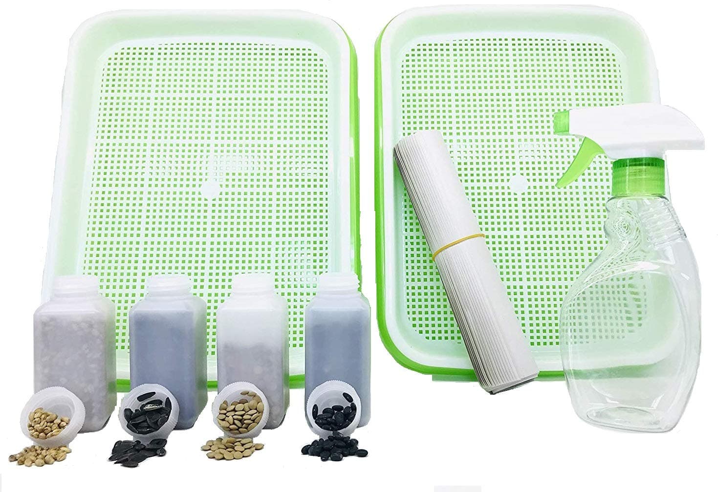 Home Microgreen Complete Hydroponics Soilless Seeds Sprouter Grow Kit [2 Sets Double-Tier Hydroponics Tray + 4 Types of Non-GMO Seeds + Spray Bottle + 20 sht Growing Paper]. Fulfilled by Amazon.
