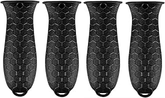 4 Pcs Silicone Hot Handle Holder, Potholder for Cast Iron Skillets, Non-Slip Rubber Pot Handle Sleeve Heat Resistant for Frying Pans & Griddles Sleeve Grip Handle Cover,Metal cookware Handles, Black