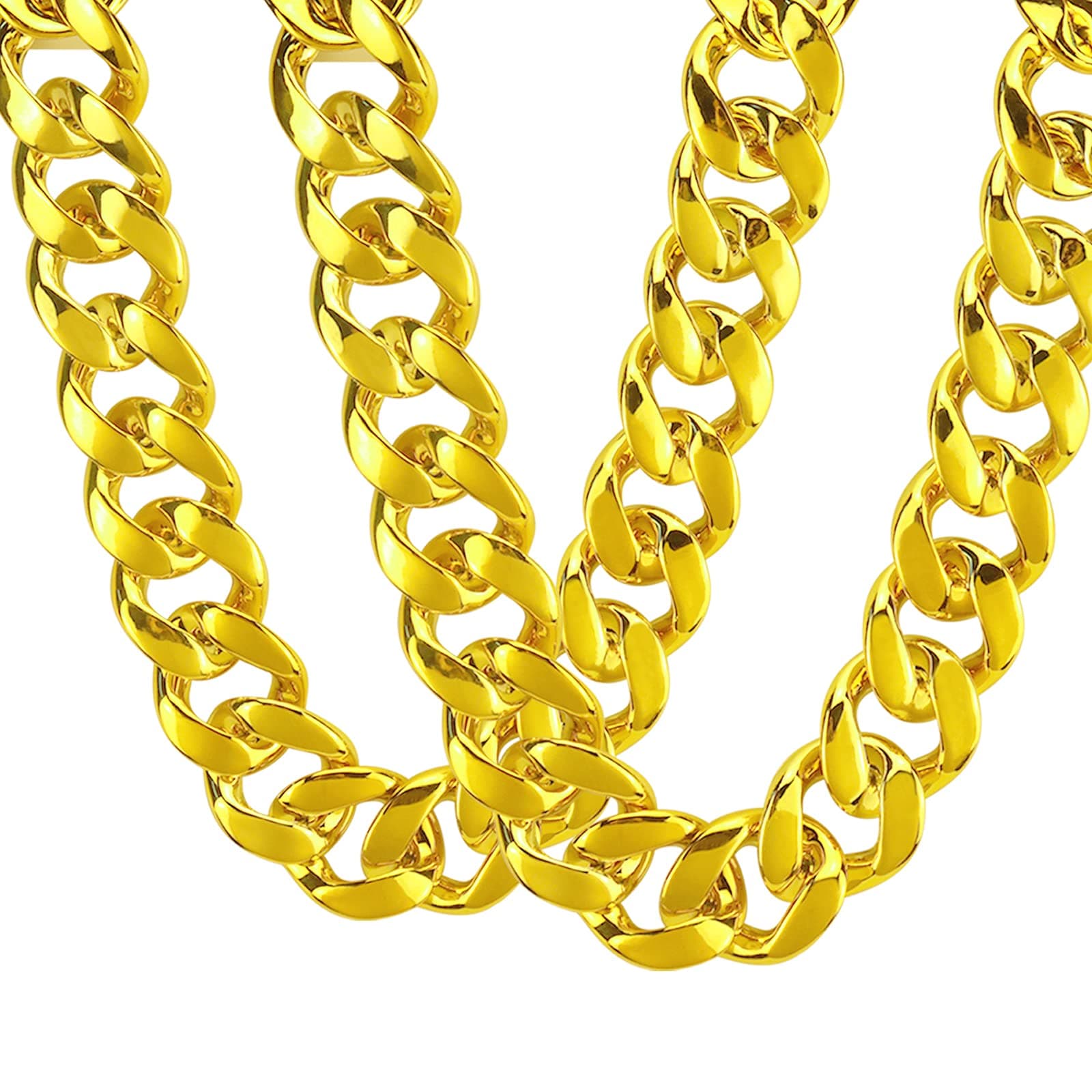 2Pack Big Chunky Plastic Hip Hop Chain for Men, Fake Gold Silver Turnover Chain 90s Necklace Costume Accessory