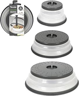Tovolo Set of Three Collapsible Microwave Covers, Lids for Reheating Food, Meal Prep Kitchen Gadgets, No Mess Folding Microwaveable Kitchen Tools, Charcoal