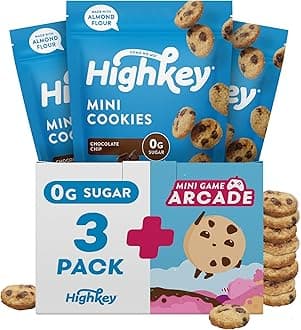 Keto Chocolate Chip Mini Cookies - Gluten Free Sugar Free Cookies Keto Snack Low Carb Snacks Healthy Protein Diabetic Dessert Food Low Sugar Treat Diet Friendly Sweets 3 Pack + Arcade