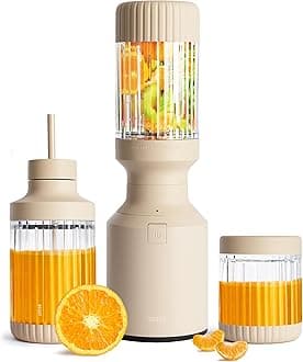 The Beast Mini Blender Plus | Mini Countertop Kitchen Blender | Blend Smoothies and Shakes, Dressings, Sauces, Dips | Extra Vessels, Straw Cap and Straws Included | 600W (Sand)