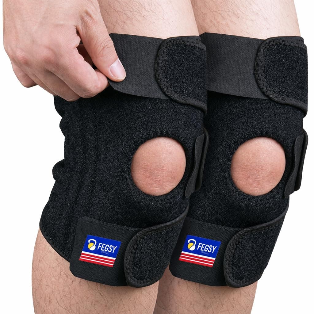 FEGSY 2pcs Adjustable Knee Cap Support Brace for Knee Pain, Gym Workout, Running, Arthritis, and Protection for Men and Women (Pair)