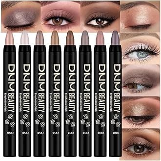 8Pcs Cream Eye Shadow Brightener Stick Makeup Set, Champagne Pearl Taupe Bronze Cocoa Stone Putty Smoky Amethyst Shimmer Matte Eyeshadow Eyeliner Pencil Applicator Stick Palette Makeup for Older Women