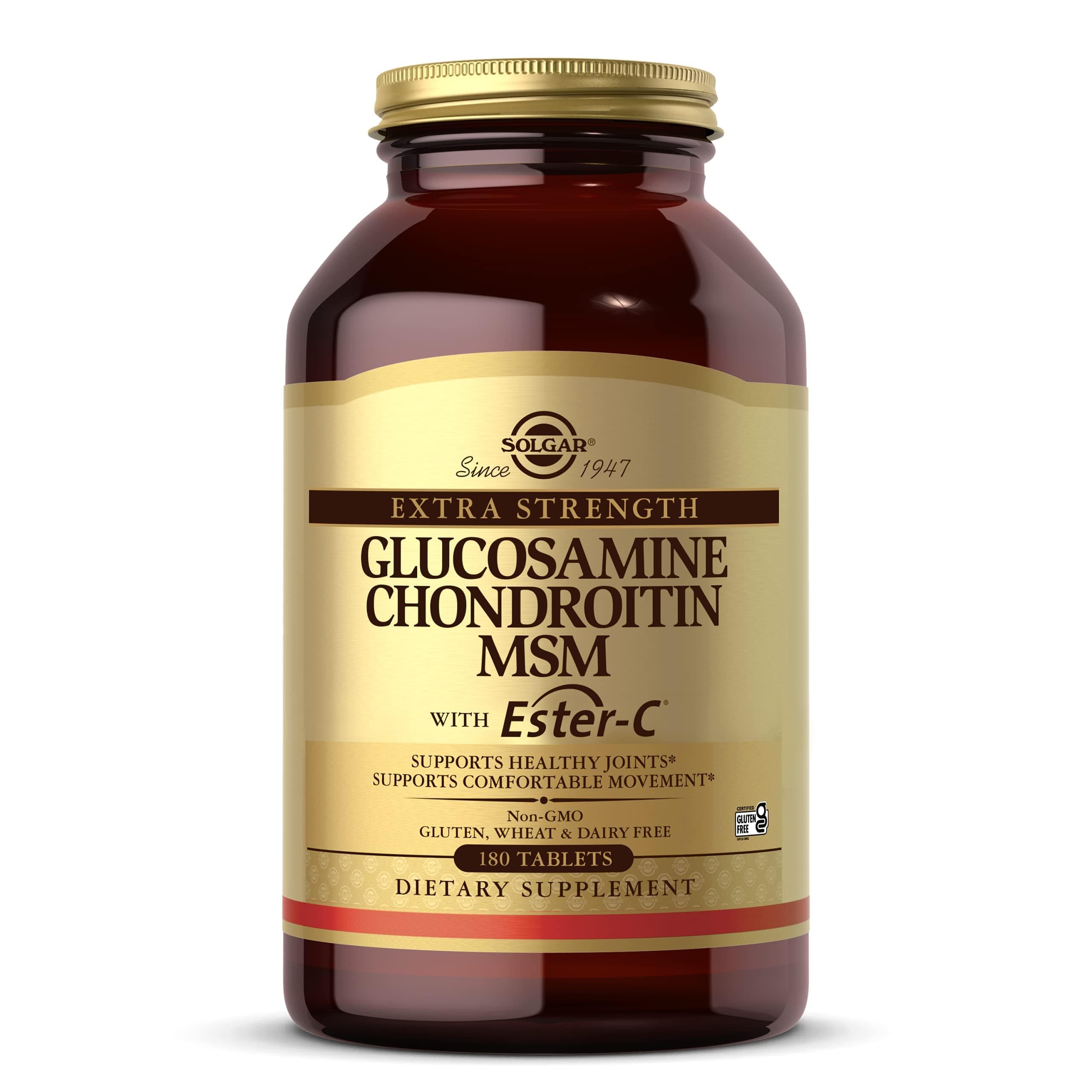 Extra Strength Glucosamine Chondroitin MSM w/Ester-C, Promotes Healthy Joints, Supports Comfortable Movement & Collagen Formation - 180 Count (Pack of 1)