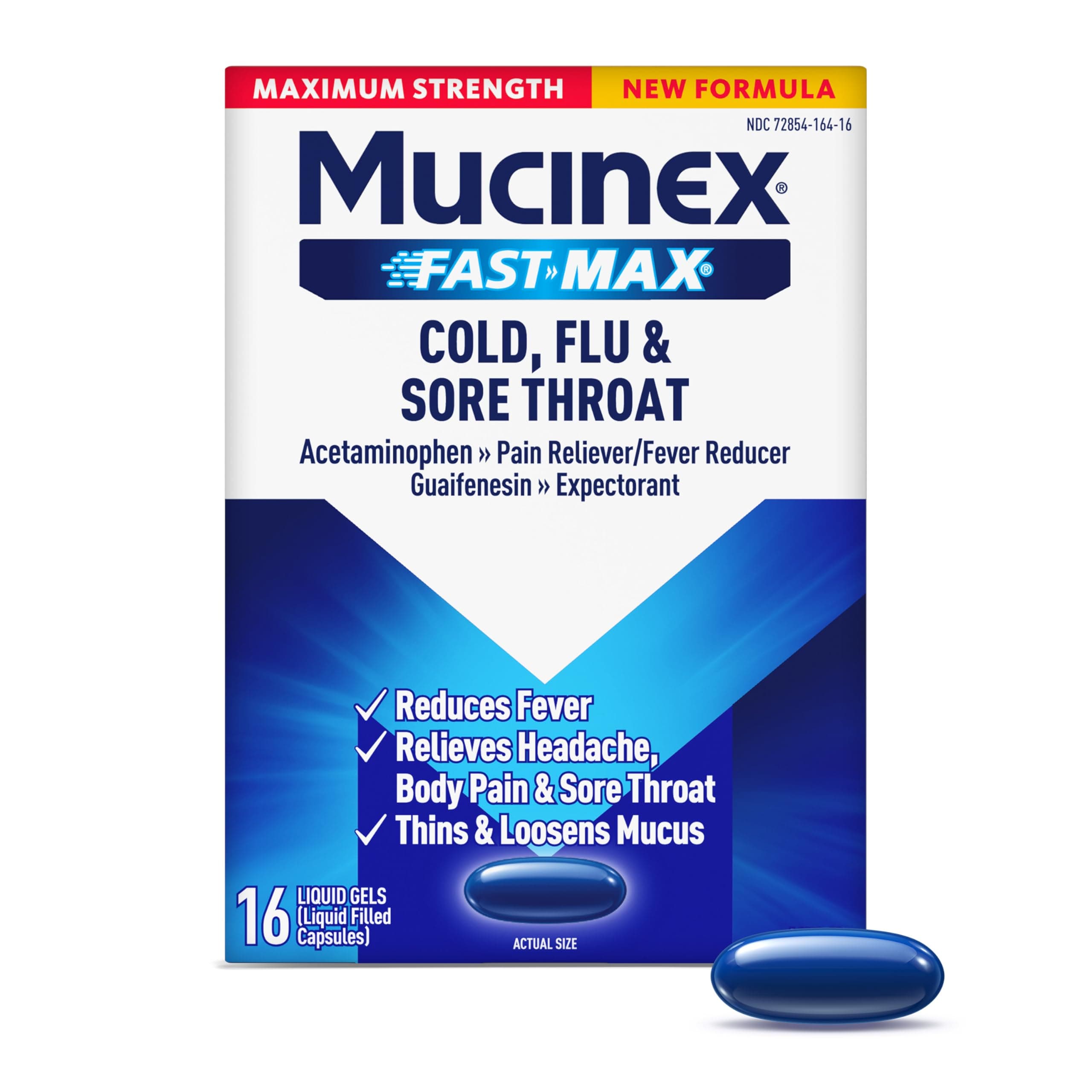 Fast-Max Maximum Strength Cold, Flu & Sore Throat Medicine for Adults, Powerful Over-The-Counter Medication for Chest Congestion & Cold and Flu Symptoms, Fast Dissolving Liquid Gels, 16 Count