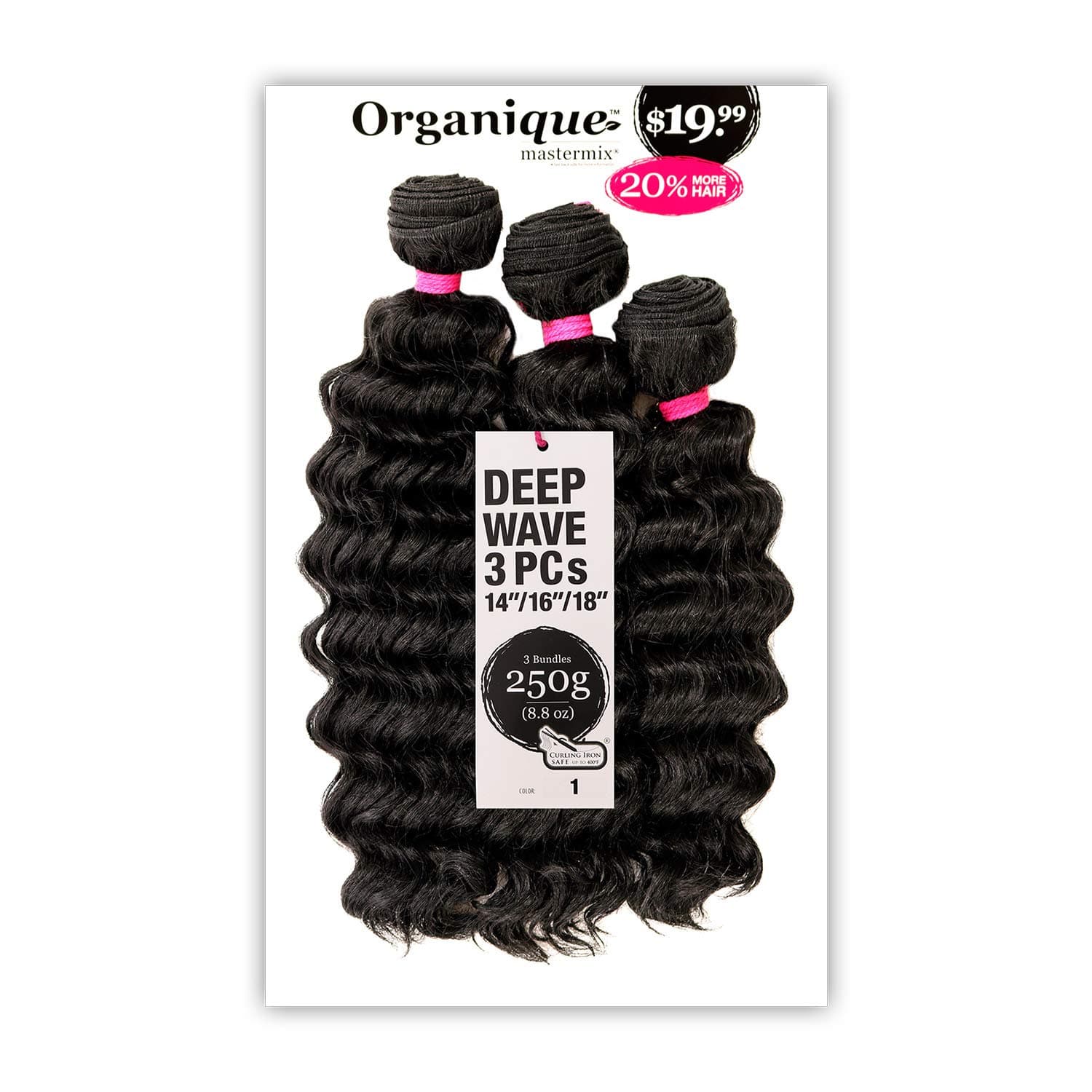 Organique Mastermix DEEP WAVE 3PCS 18"/20"/22" (1 Jet Black) - Shake-N-Go Synthetic Weave