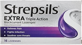 Extra Triple Action Blackcurrant Lozenges 16 Count by Strepsils