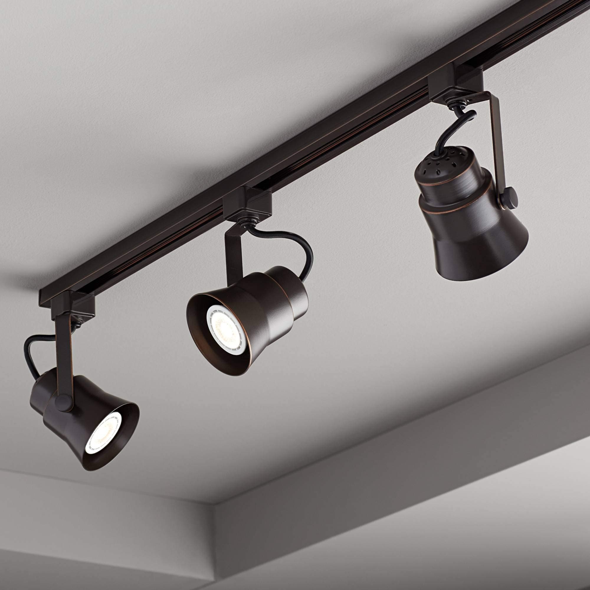 Pro Track Jenna 3-Head LED Ceiling Track Light Fixture Kit Linear Spot-Light GU10 Dimmable Brown Bronze Finish Metal Modern Western Kitchen Bathroom Living Room Dining Hallway Bedroom Decor 44" Wide