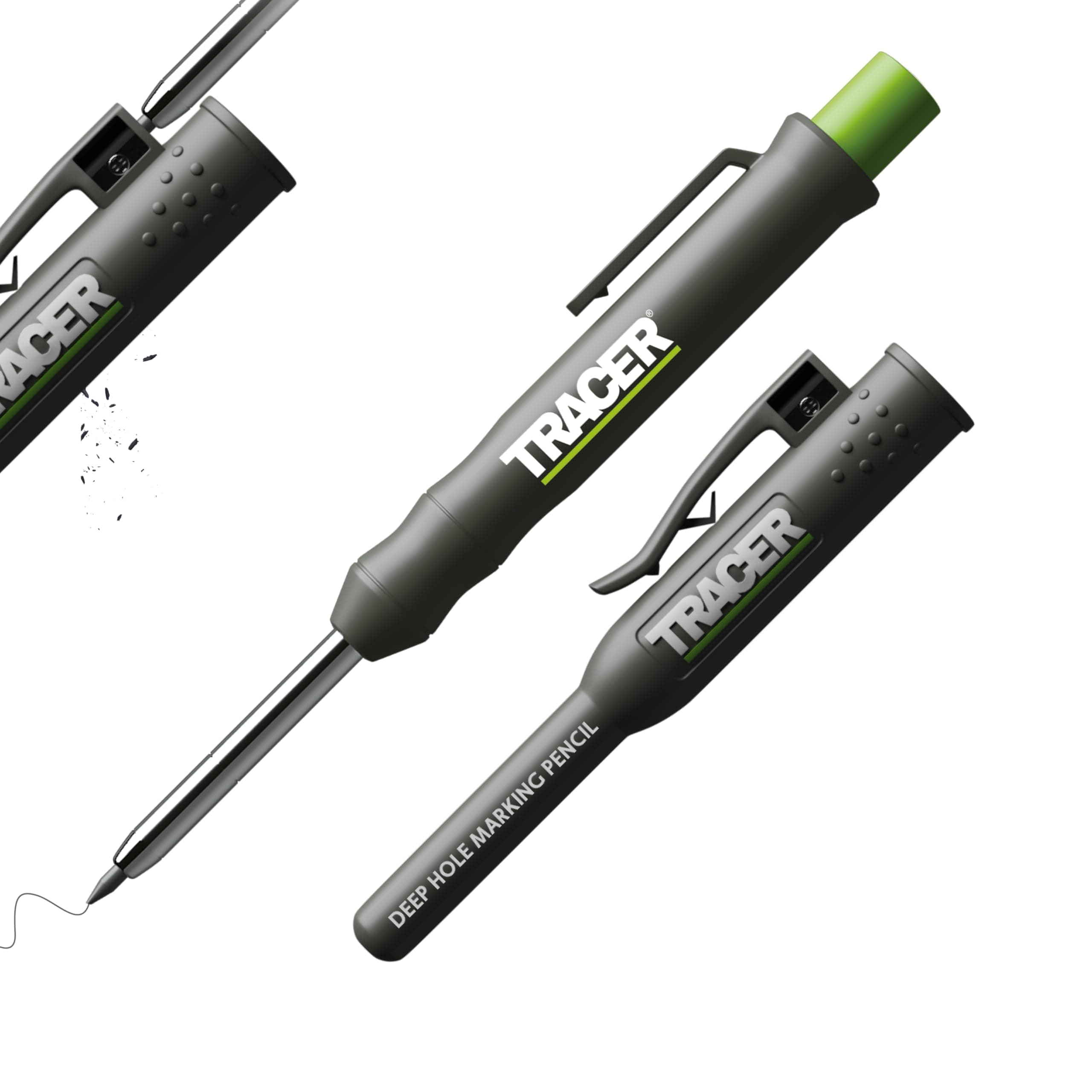 Tracer Deep Hole Construction Pencil Site Holster. Extendable 2B Carpenter Pencil with Inbuilt Carpenter Pencil Sharpener